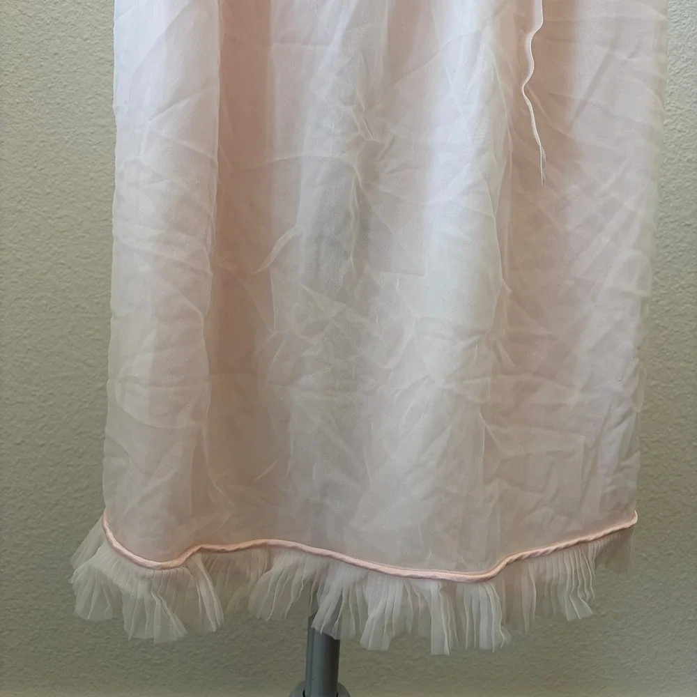 Charmode Nightgown Women 38 Pink Vintage Floral Embroidered Ruffle Sheer Sears